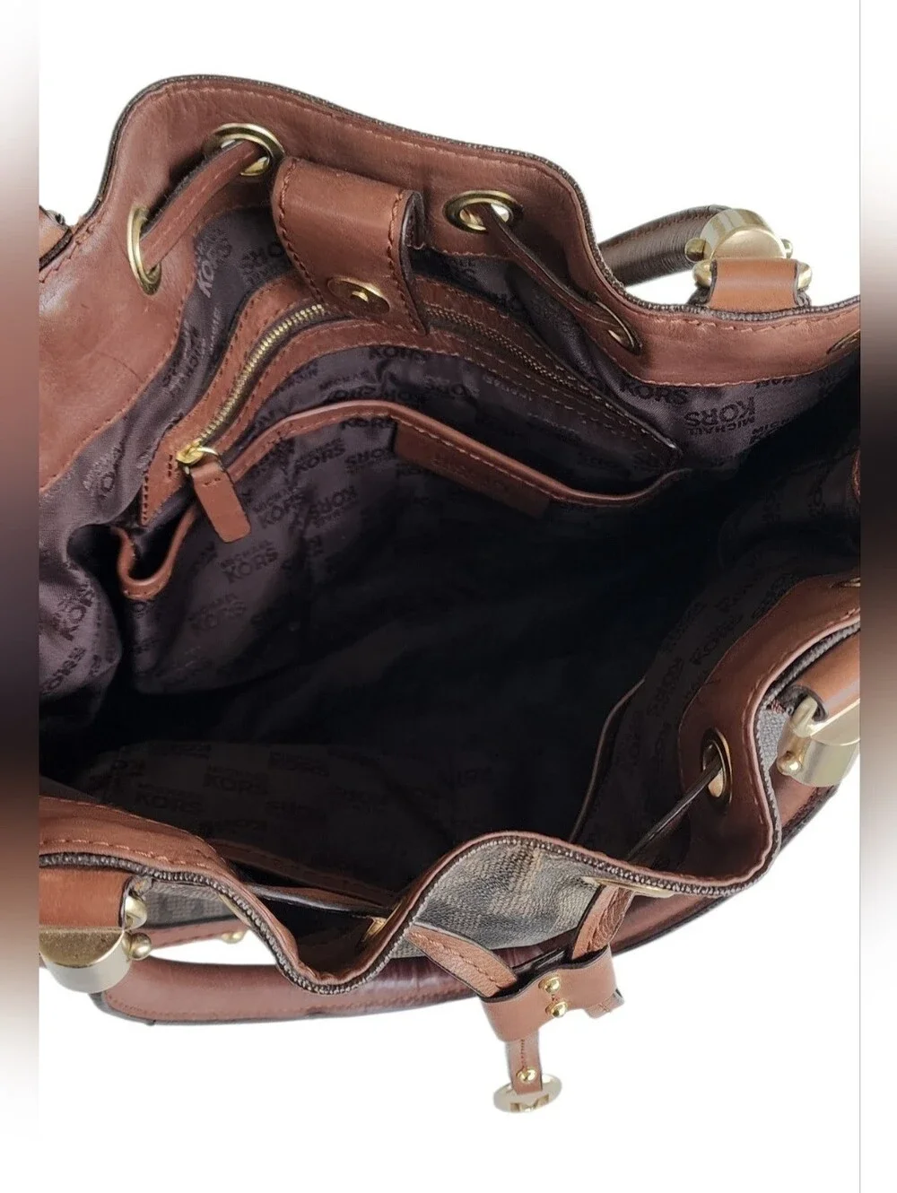 Vintage Michael Kors Brown Logo Drawstring Tote
